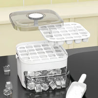 Exploded view of the double-layer 48-cube tray, storage bin and scoop