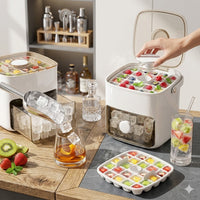 GlacierGrid ice scoop pouring fresh cubes into a cocktail glass